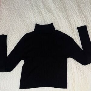 Black cropped fitted ribbed turtle neck
